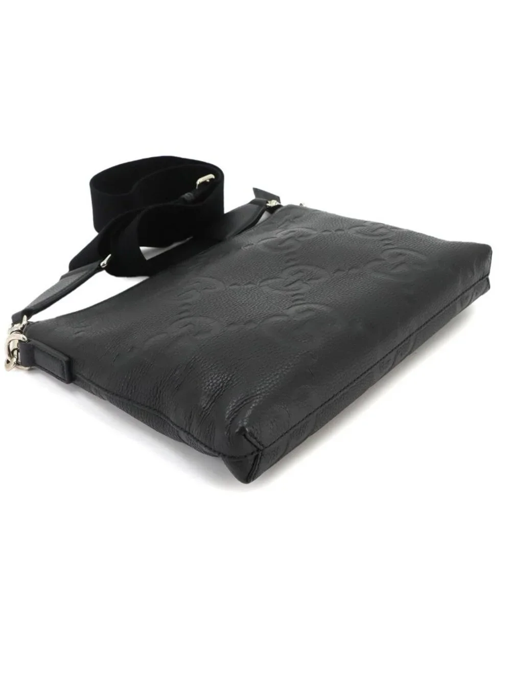 Gucci Jumbo GG Shoulder Bag Leather Black Silver